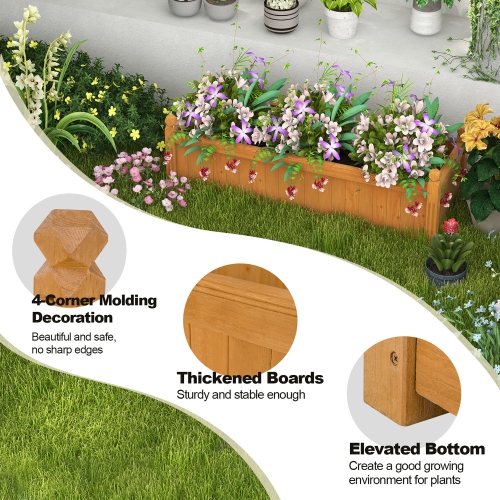 Costway Wooden Rectangular Planter Box Raised Garden Bed for Plants with 4 Corner Drainage