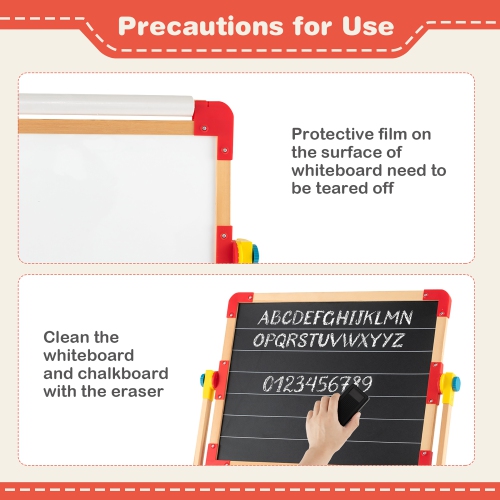 Costway 3-in-1 Wooden Art Easel for Kids Double Sided Easel with Drawing Paper Roll