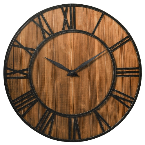 COSTWAY  30" Round Wall Clock Decorative Wooden Clock Come With Battery