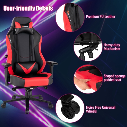 Goplus Gaming Chair 360° Swivel Computer Reclining Height Adjustable 4D Armrest Red