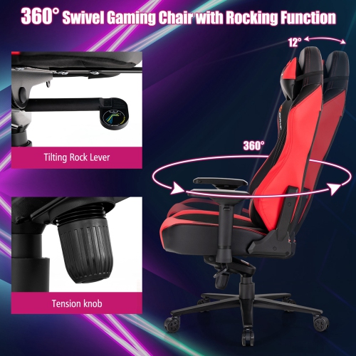 Goplus Gaming Chair 360° Swivel Computer Reclining Height Adjustable 4D Armrest Red