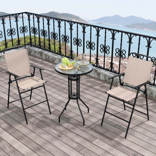 Costway 3PCS Patio Bistro Set Folding Chairs Round Bar Table with 1.6" Umbrella Hole Yard