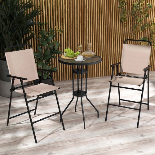 Costway 3PCS Patio Bistro Set Folding Chairs Round Bar Table with 1.6" Umbrella Hole Yard