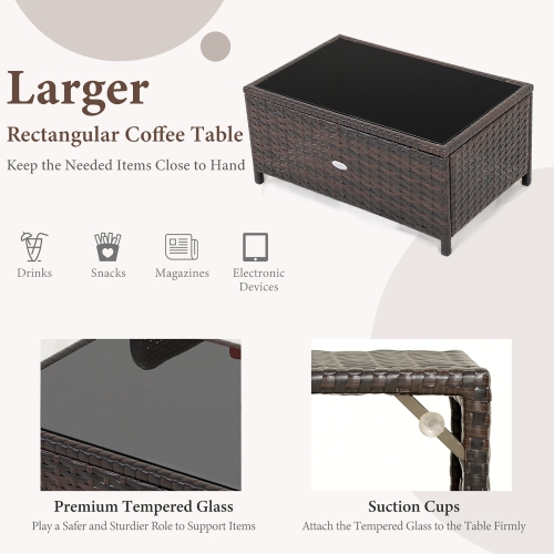 Costway 2PCS Patio Rattan Wicker Love-seat Coffee Table Set Cushioned Bench Garden Deck