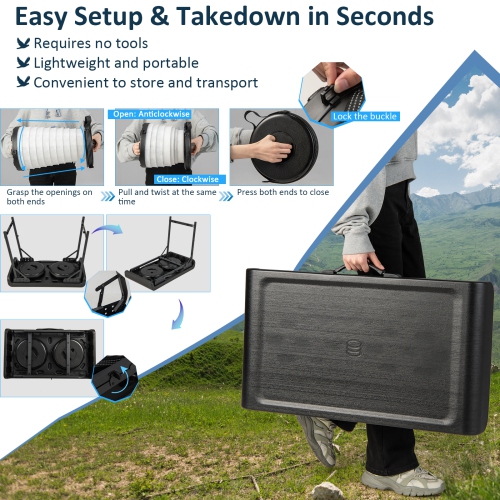Costway 3-Piece Folding Table Stool Set with a Camping Table & 2 Retractable LED Stools