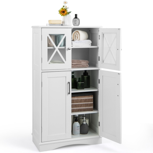 COSTWAY  Bathroom Storage Cabinet Linen Storage Cabinet With Doors And Adjustable Shelves