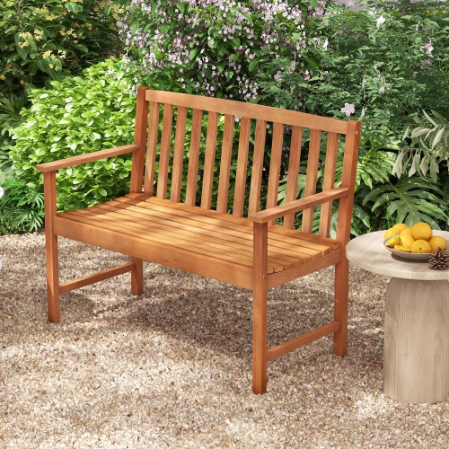 Costway 2-Person Outdoor Garden Wood Bench with Backrest Armrests for Yard Porch