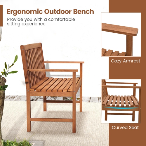 Costway 2-Person Outdoor Garden Wood Bench with Backrest Armrests for Yard Porch