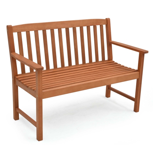Costway 2-Person Outdoor Garden Wood Bench with Backrest Armrests for Yard Porch