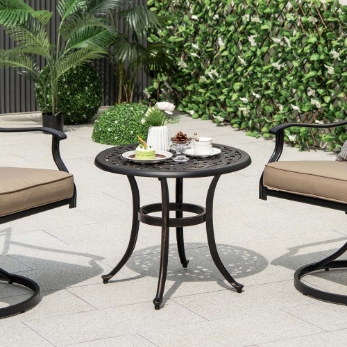 COSTWAY  24" Patio Side Table With Adjustable Footpads Round Cast Aluminum End Table