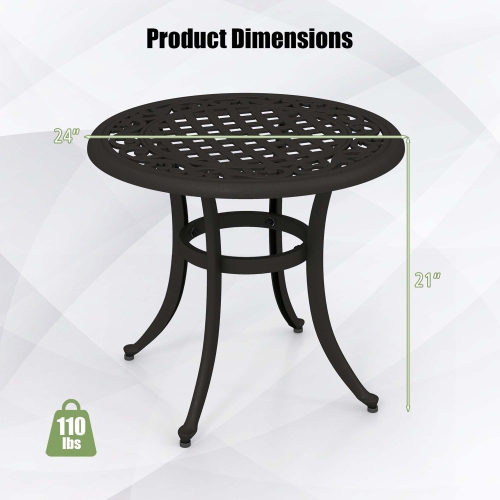 Costway 24" Patio Side Table with Adjustable Footpads Round Cast Aluminum End Table