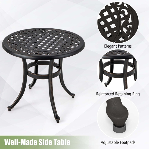 Costway 24" Patio Side Table with Adjustable Footpads Round Cast Aluminum End Table