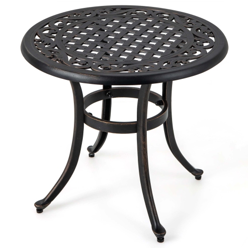 Costway 24" Patio Side Table with Adjustable Footpads Round Cast Aluminum End Table
