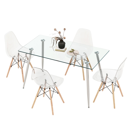 COSTWAY  5 PCs Dining Table Set 51" Modern Rectangular Glass Table & 4 Chairs Kitchen