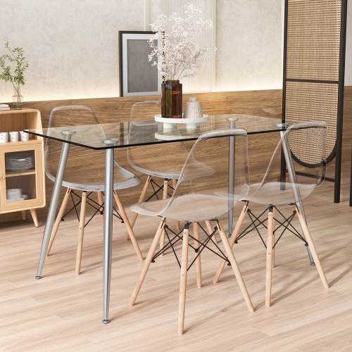 Costway 5 PCS Dining Table Set 51" Modern Rectangular Glass Table & 4 Chairs Kitchen