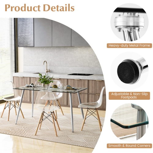 Costway 5 PCS Dining Table Set 51" Modern Rectangular Glass Table & 4 Chairs Kitchen