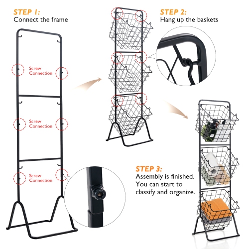 Costway 3-Tier Wire Fruit Basket Stand Kitchen Snack Vegetable Storage Organizer