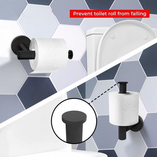 NIERBO 5 Pieces Matte Black Bathroom Hardware Set Wall Mounted - Includes 16 Inch Towel Bar, Toilet Paper Holder, 3 Towel Hooks – SUS304 Stainless