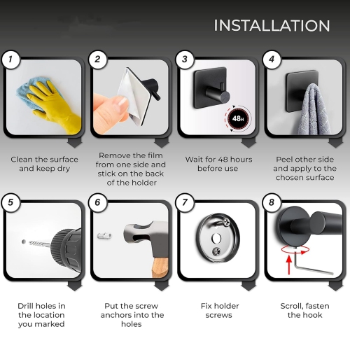 NIERBO 5 Pieces Matte Black Bathroom Hardware Set Wall Mounted - Includes 16 Inch Towel Bar, Toilet Paper Holder, 3 Towel Hooks – SUS304 Stainless