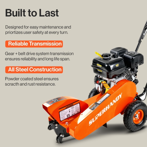 SuperHandy Gas Stump Grinder 9HP Engine - Direct Belt Drive, 12-inch Cutting Performance, 6 Carbide Teeth - Compact & Lightweight