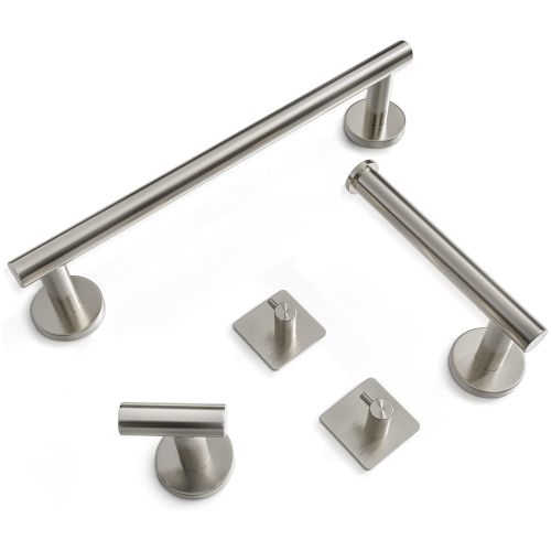 NIERBO 5 Pieces Brushed Nickel Bathroom Hardware Set Wall Mounted - Includes 16 Inch Towel Bar, Toilet Paper Holder, 3 Towel Hooks – SUS304 Stainless