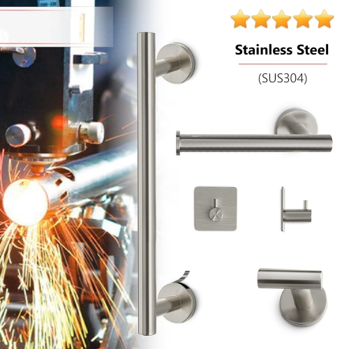 NIERBO 5 Pieces Brushed Nickel Bathroom Hardware Set Wall Mounted - Includes 16 Inch Towel Bar, Toilet Paper Holder, 3 Towel Hooks – SUS304 Stainless