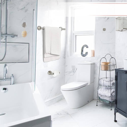 NIERBO 5 Pieces Brushed Nickel Bathroom Hardware Set Wall Mounted - Includes 16 Inch Towel Bar, Toilet Paper Holder, 3 Towel Hooks – SUS304 Stainless