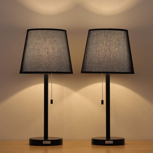 Contemporary Night Stand Lamps Set of 2 Desk Lamps with Pull Chain Switch