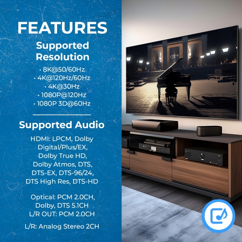 OREI 48Gbps 8K Audio Extractor With S/PDIF And L/R Output, Dolby Vision