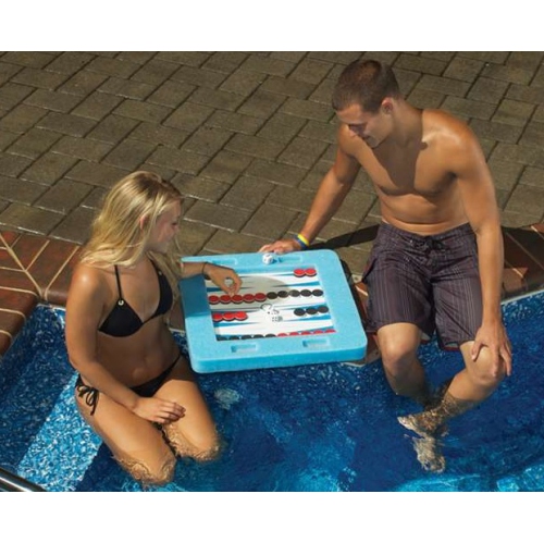 20" Blue and White Floating Checkers and Backgammon Swimming Pool Board Game Combo