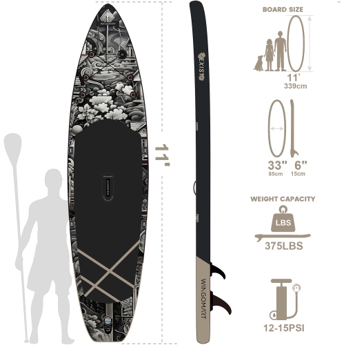 INKED ODYSSEY 11FT x 33" Super Wide Inflatable Stand Up Paddle Board, Ultra Stable Wide SUP Up to 2 people/375LB Fully equipped w/ Premium SUP