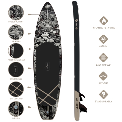 INKED ODYSSEY 11FT x 33" Super Wide Inflatable Stand Up Paddle Board, Ultra Stable Wide SUP Up to 2 people/375LB Fully equipped w/ Premium SUP
