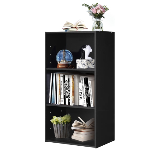 TOPBUY  3-Tier Storage Cabinet Multi-Functional Display Open Shelf Bookcase Mdf In Black