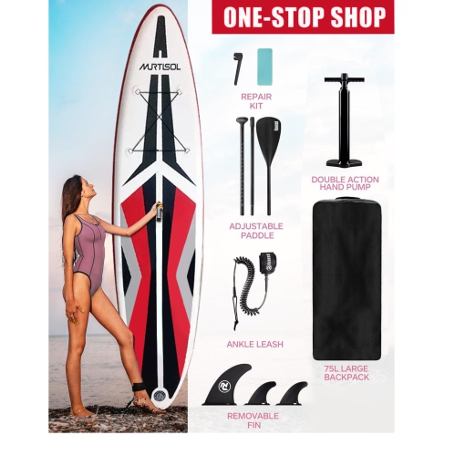 11FT Inflatable Stand up Paddle Board Ultra-Thick Durable PVC w/Premium SUP Accessories & Carry Bag |upgraded paddle boards w/ 3 Fish Fin for