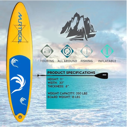 11FT Inflatable Stand up Paddle Board Ultra-Thick Durable PVC w/Premium SUP Accessories & Carry Bag |upgraded paddle boards w/ 3 Fish Fin for