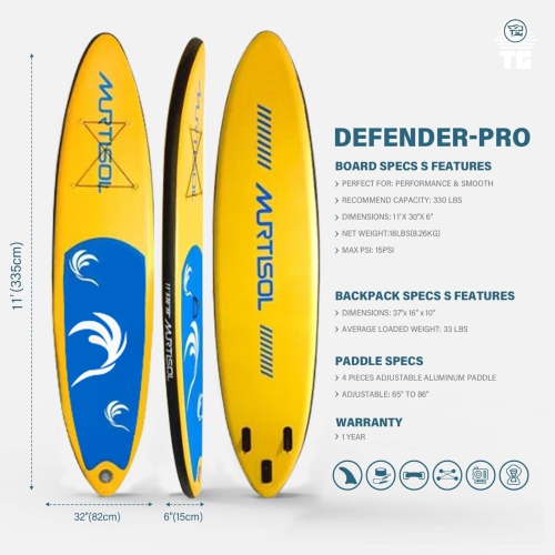 11FT Inflatable Stand up Paddle Board Ultra-Thick Durable PVC w/Premium SUP Accessories & Carry Bag |upgraded paddle boards w/ 3 Fish Fin for