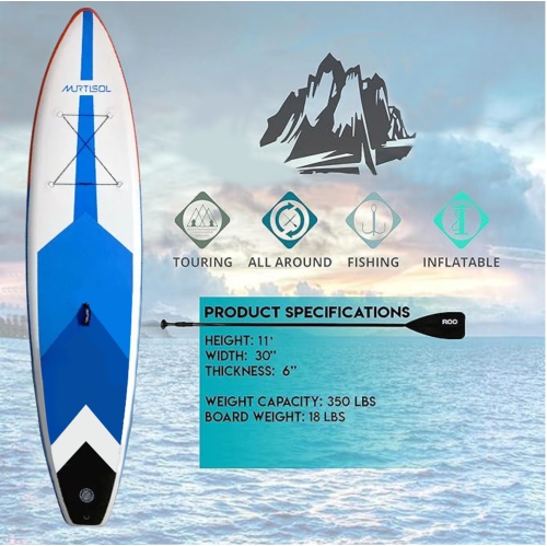 11FT Inflatable Stand up Paddle Board Ultra-Thick Durable PVC w/Premium SUP Accessories & Carry Bag |upgraded paddle boards w/ 3 Fish Fin for
