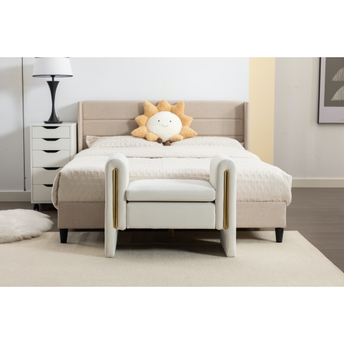 KOSSMAI 33" Velvet Fabric Bench Ottoman For Living Room Entry Bedroom - Ivory