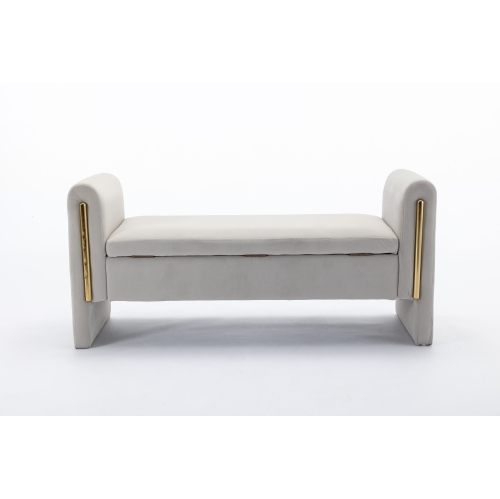 KOSSMAI 53" Velvet Fabric Storage Bench Ottoman For Living Room Entry Bedroom Light - Grey