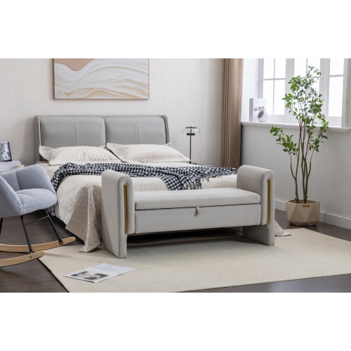 KOSSMAI 53" Velvet Fabric Storage Bench Ottoman For Living Room Entry Bedroom Light - Grey
