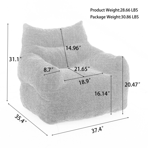 Fauteuil poire en tissu Teddy de KOSMAI avec mousse à mémoire pour le salon - Gris