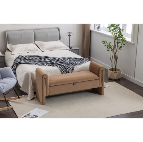 KOSSMAI 53" Velvet Fabric Storage Bench For Living Room Entry Bedroom - Brown