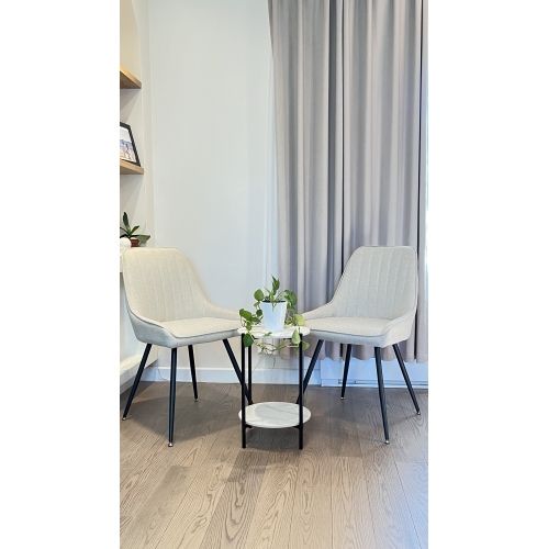 KOSSMAI Round 2-Layer Stone End Side Coffee Table with Metal Legs for Living Room Bed Room Entry Sofa - White/Black