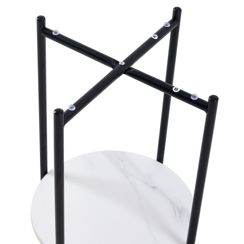 KOSSMAI Round 2-Layer Stone End Side Coffee Table with Metal Legs for Living Room Bed Room Entry Sofa - White/Black