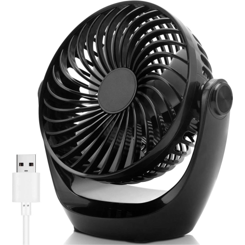 Small USB Desk Fan Table Fan 5'' with Strong Airflow, Portable Cooling Mini Fan 3 Speed, 360°Rotatable Head for Office Home Desktop, Black