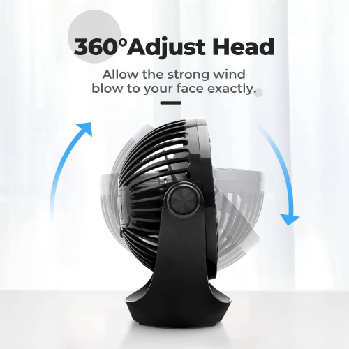 Small USB Desk Fan Table Fan 5'' with Strong Airflow, Portable Cooling Mini Fan 3 Speed, 360°Rotatable Head for Office Home Desktop, Black