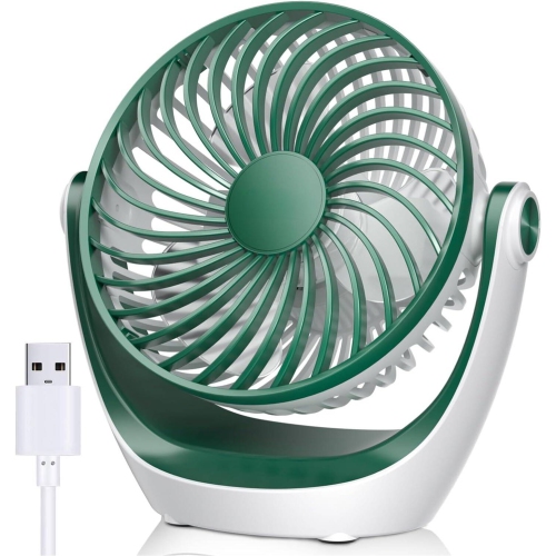 Small USB Desk Fan Table Fan 5'' with Strong Airflow, Portable Cooling Mini Fan 3 Speed, 360°Rotatable Head for Office Home Desktop, Green