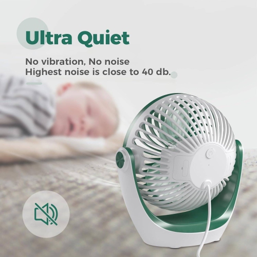 Small USB Desk Fan Table Fan 5'' with Strong Airflow, Portable Cooling Mini Fan 3 Speed, 360°Rotatable Head for Office Home Desktop, Green