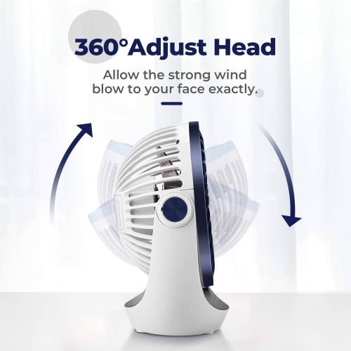 Small USB Desk Fan Table Fan 5'' with Strong Airflow, Portable Cooling Mini Fan 3 Speed, 360°Rotatable Head for Office Home Desktop, Blue