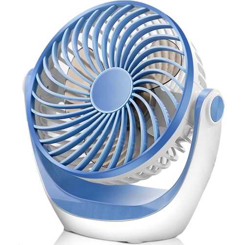 Small USB Desk Fan Table Fan 5'' with Strong Airflow, Portable Cooling Mini Fan 3 Speed, 360°Rotatable Head for Office Home Desktop, Sky Blue